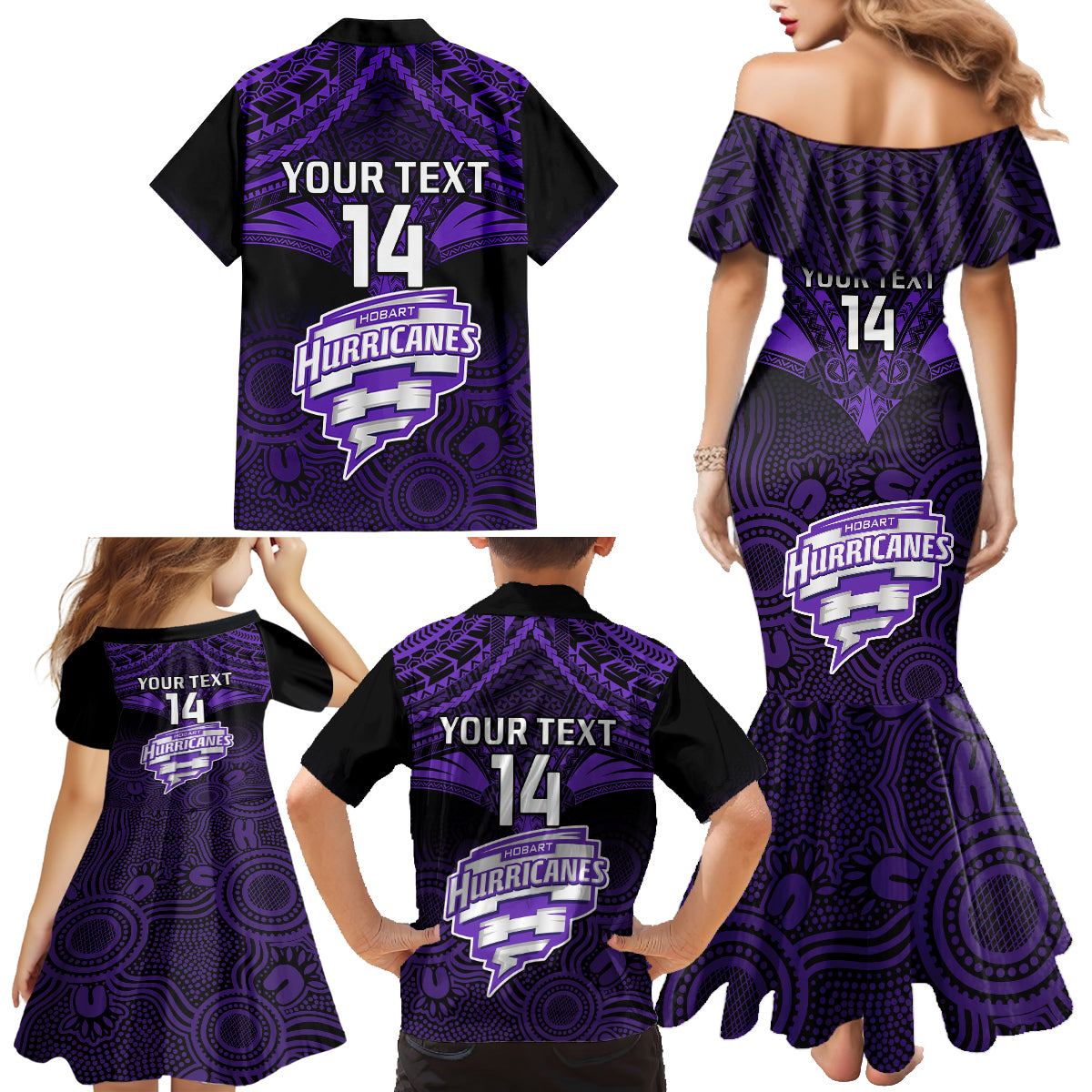 custom-hobart-hurricanes-cricket-family-matching-mermaid-dress-and-hawaiian-shirt-2023-unique-indigenous-art-mix-polynesian-pattern