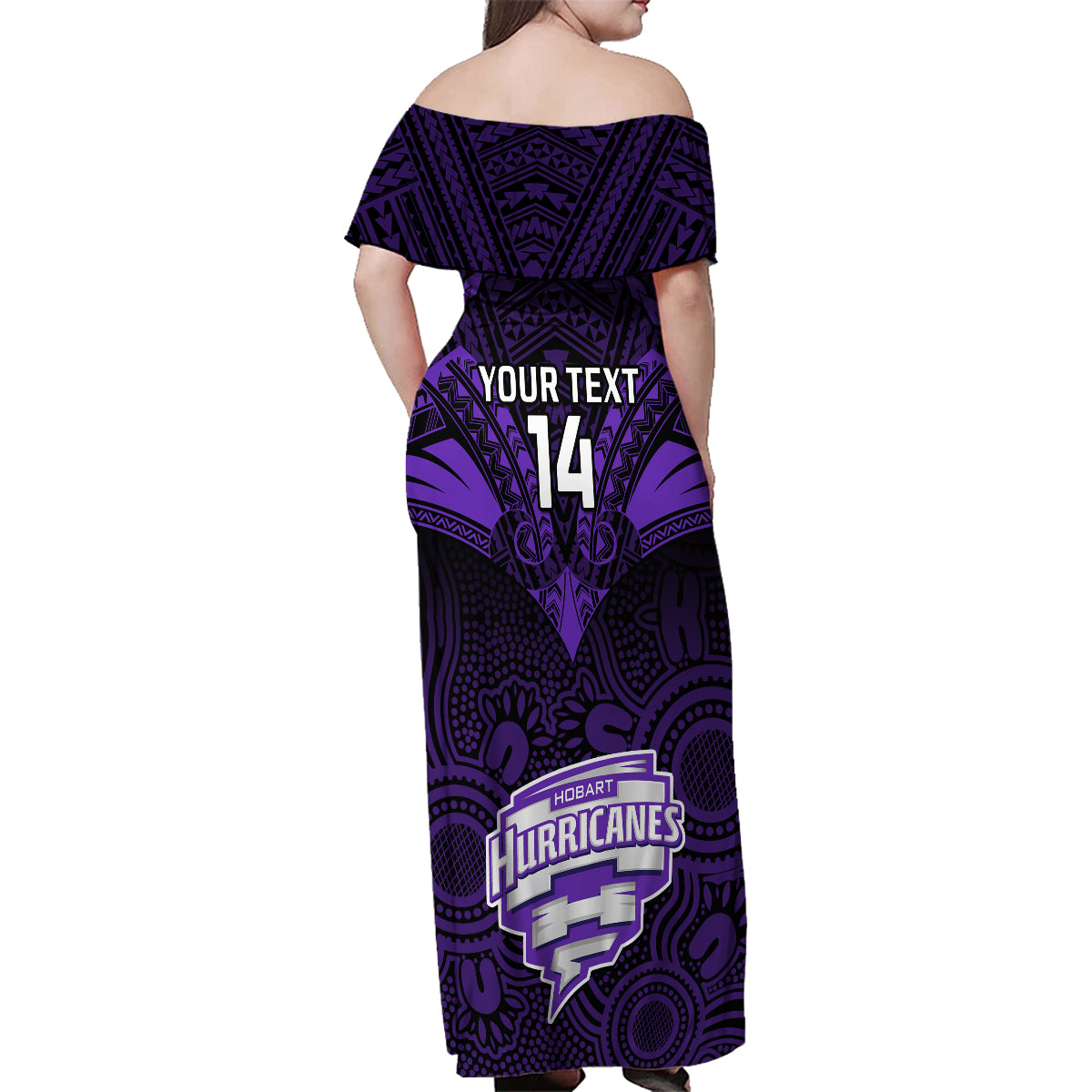 custom-hobart-hurricanes-cricket-family-matching-off-shoulder-maxi-dress-and-hawaiian-shirt-2023-unique-indigenous-art-mix-polynesian-pattern