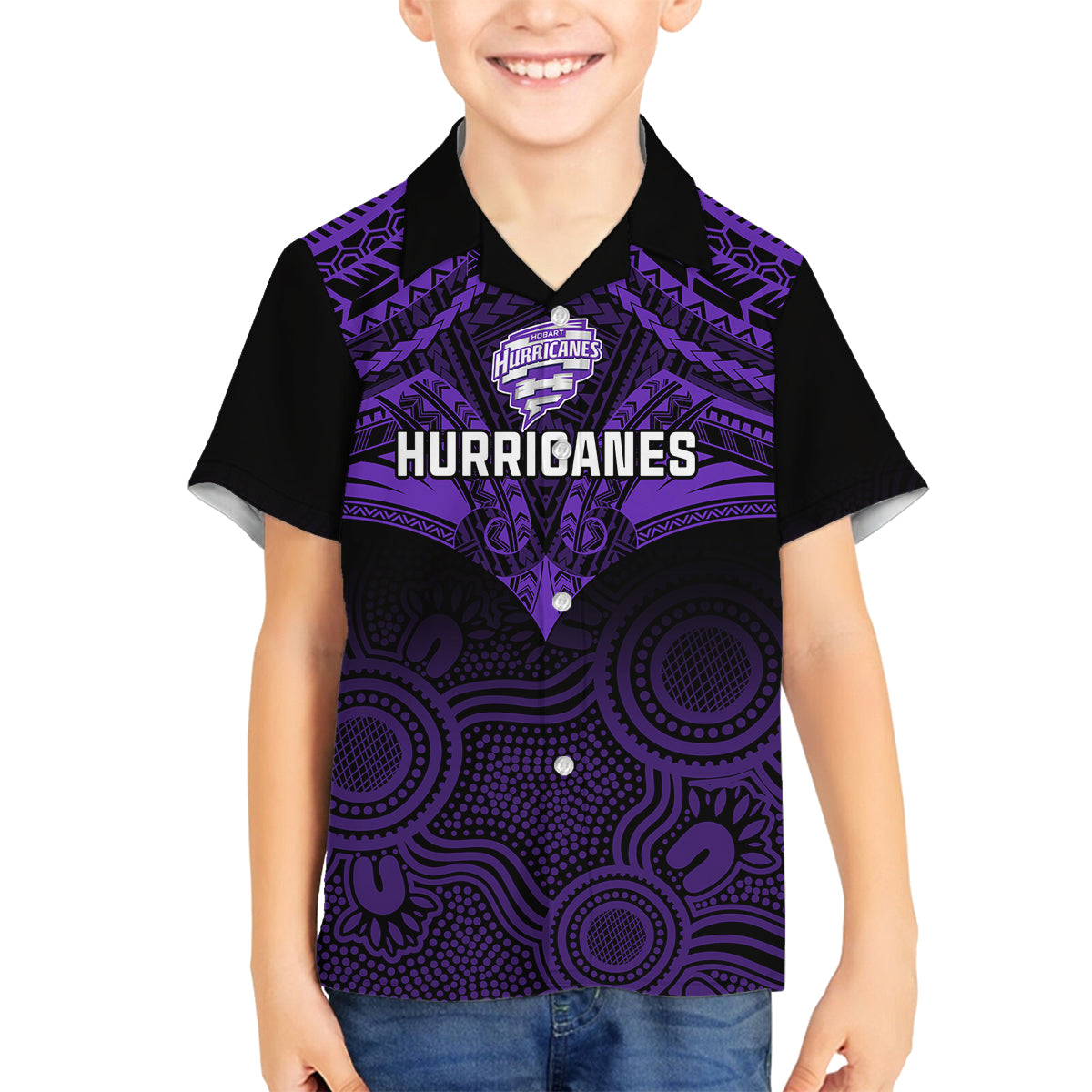 custom-hobart-hurricanes-cricket-family-matching-off-shoulder-maxi-dress-and-hawaiian-shirt-2023-unique-indigenous-art-mix-polynesian-pattern