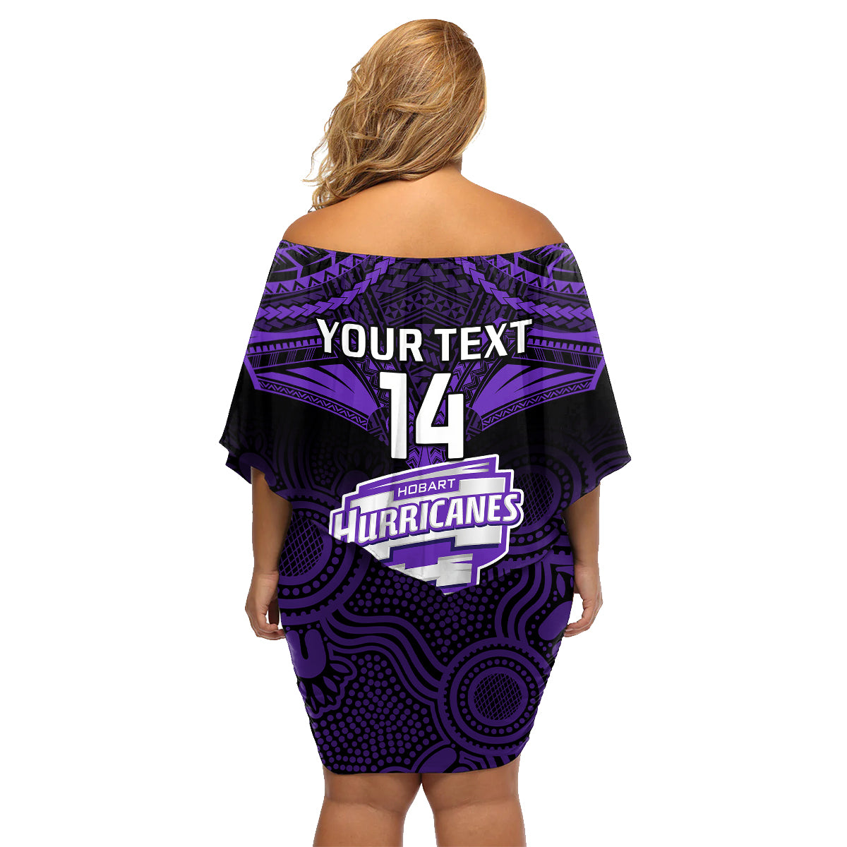 Custom Hobart Hurricanes Cricket Family Matching Off Shoulder Short Dress and Hawaiian Shirt 2023 Unique Indigenous Art Mix Polynesian Pattern LT14