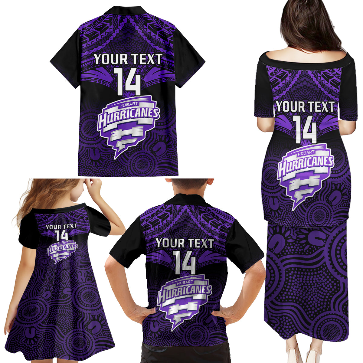 custom-hobart-hurricanes-cricket-family-matching-puletasi-dress-and-hawaiian-shirt-2023-unique-indigenous-art-mix-polynesian-pattern