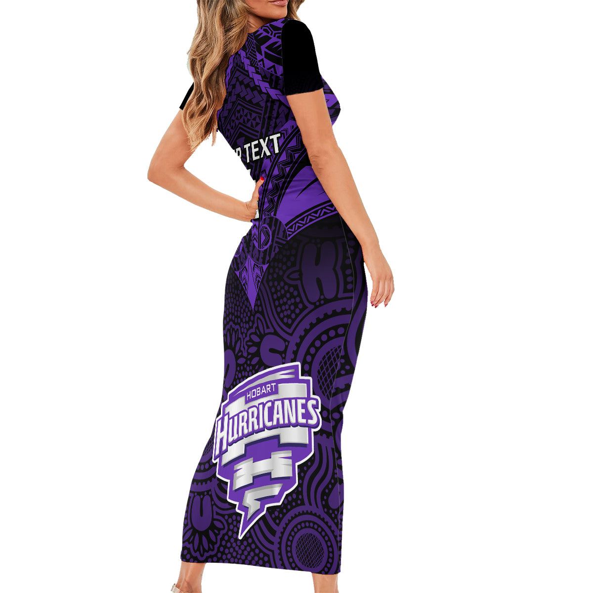 custom-hobart-hurricanes-cricket-family-matching-short-sleeve-bodycon-dress-and-hawaiian-shirt-2023-unique-indigenous-art-mix-polynesian-pattern