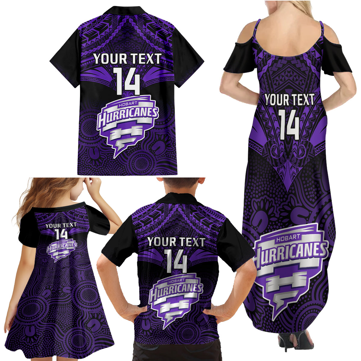 custom-hobart-hurricanes-cricket-family-matching-summer-maxi-dress-and-hawaiian-shirt-2023-unique-indigenous-art-mix-polynesian-pattern