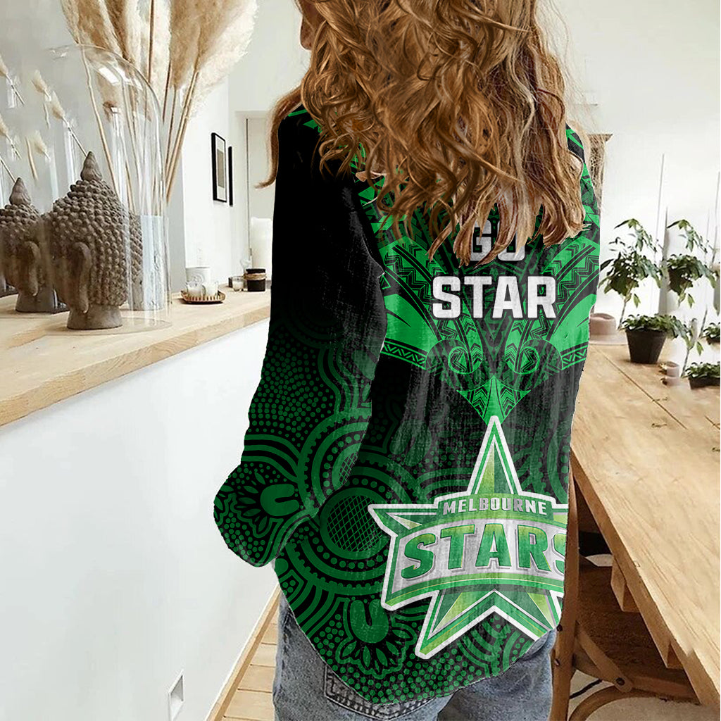 Melbourne Stars Cricket Women Casual Shirt 2023 Unique Indigenous Art Mix Polynesian Pattern - Vibe Hoodie Shop