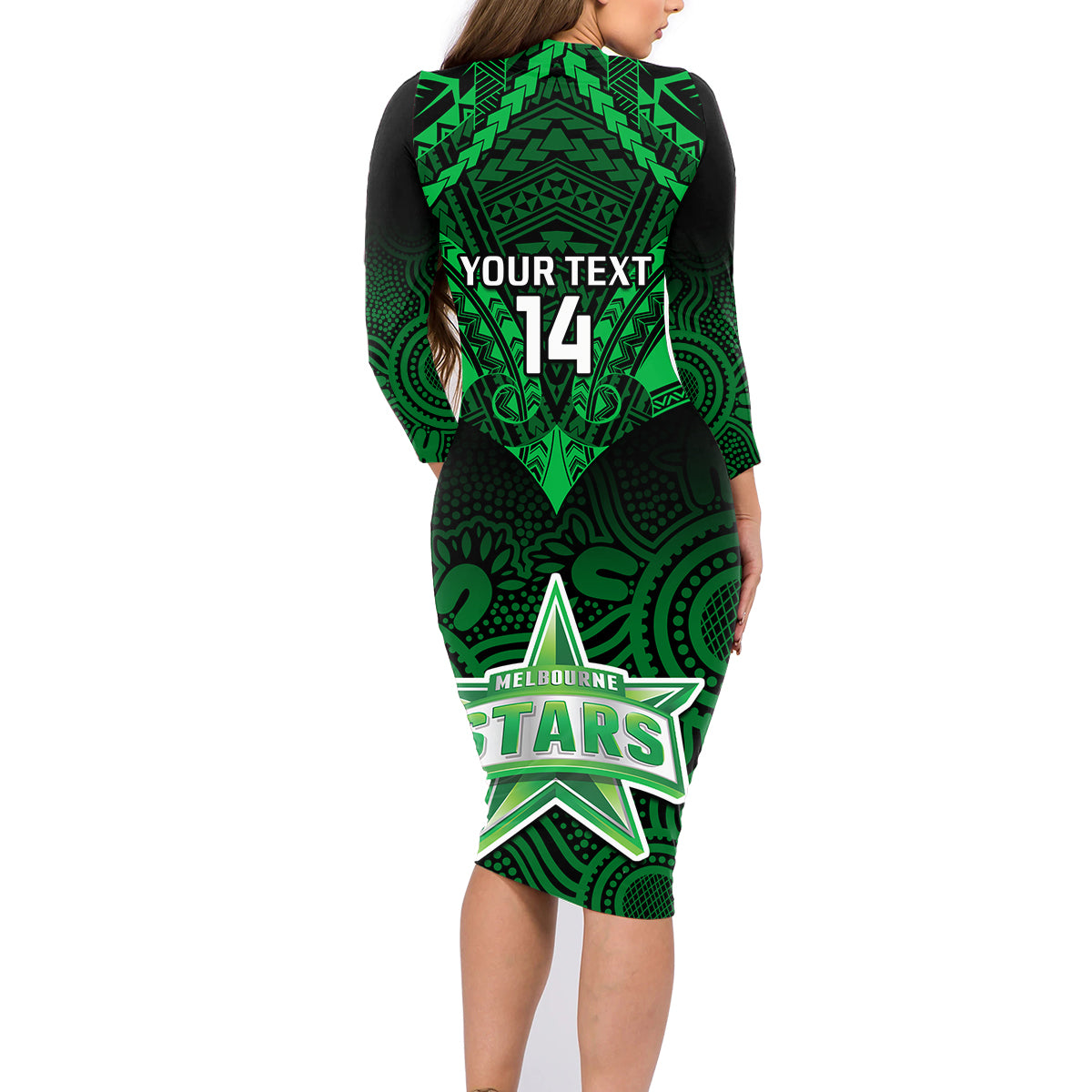 custom-melbourne-stars-cricket-family-matching-long-sleeve-bodycon-dress-and-hawaiian-shirt-2023-unique-indigenous-art-mix-polynesian-pattern