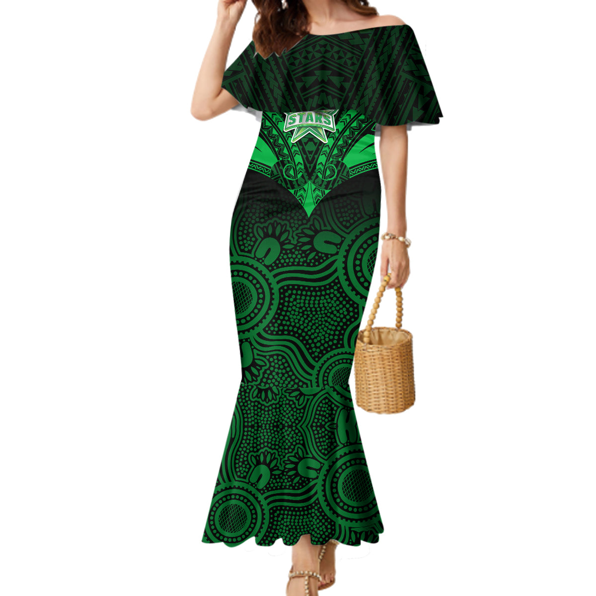 custom-melbourne-stars-cricket-family-matching-mermaid-dress-and-hawaiian-shirt-2023-unique-indigenous-art-mix-polynesian-pattern