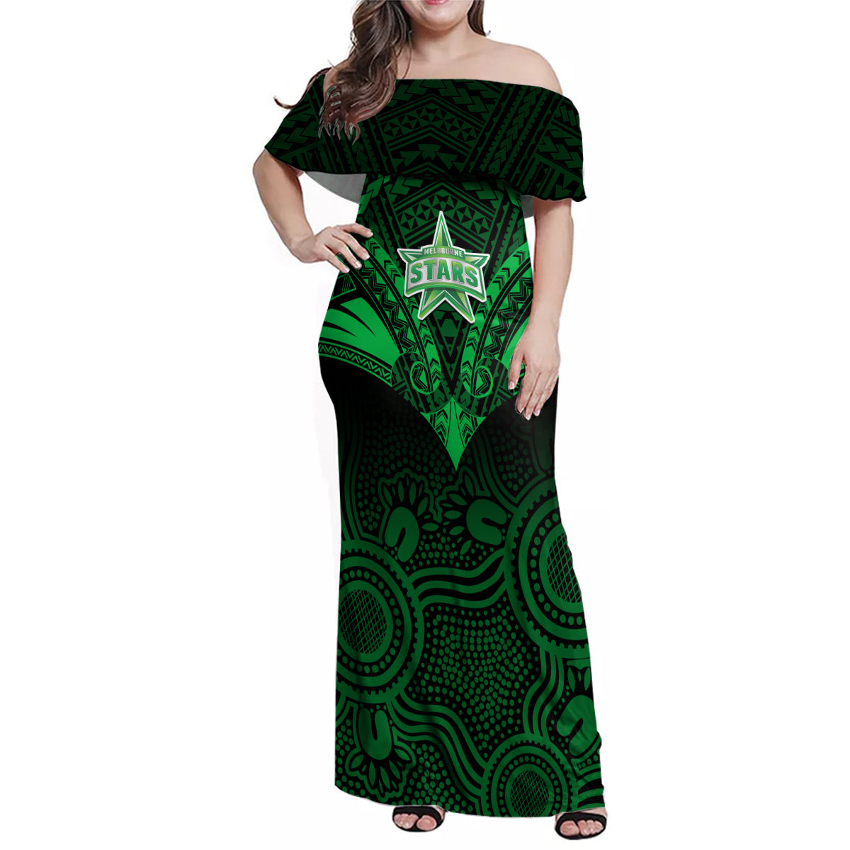 custom-melbourne-stars-cricket-family-matching-off-shoulder-maxi-dress-and-hawaiian-shirt-2023-unique-indigenous-art-mix-polynesian-pattern