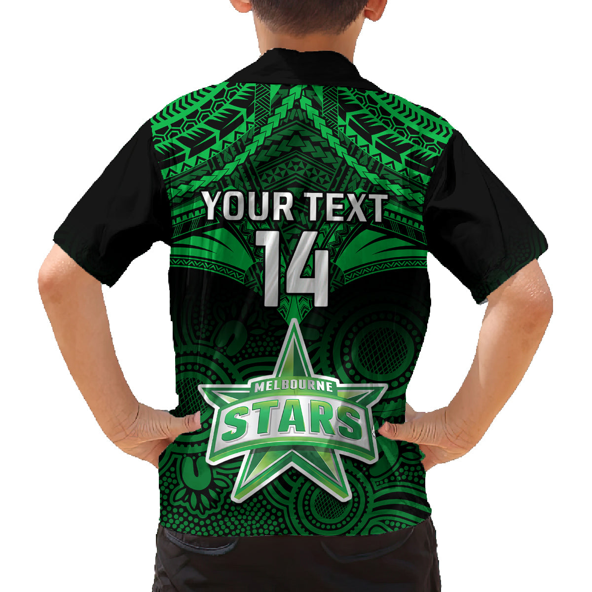 Custom Melbourne Stars Cricket Family Matching Off Shoulder Short Dress and Hawaiian Shirt 2023 Unique Indigenous Art Mix Polynesian Pattern LT14