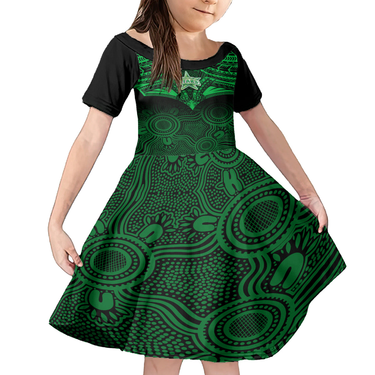 Custom Melbourne Stars Cricket Family Matching Off Shoulder Short Dress and Hawaiian Shirt 2023 Unique Indigenous Art Mix Polynesian Pattern LT14