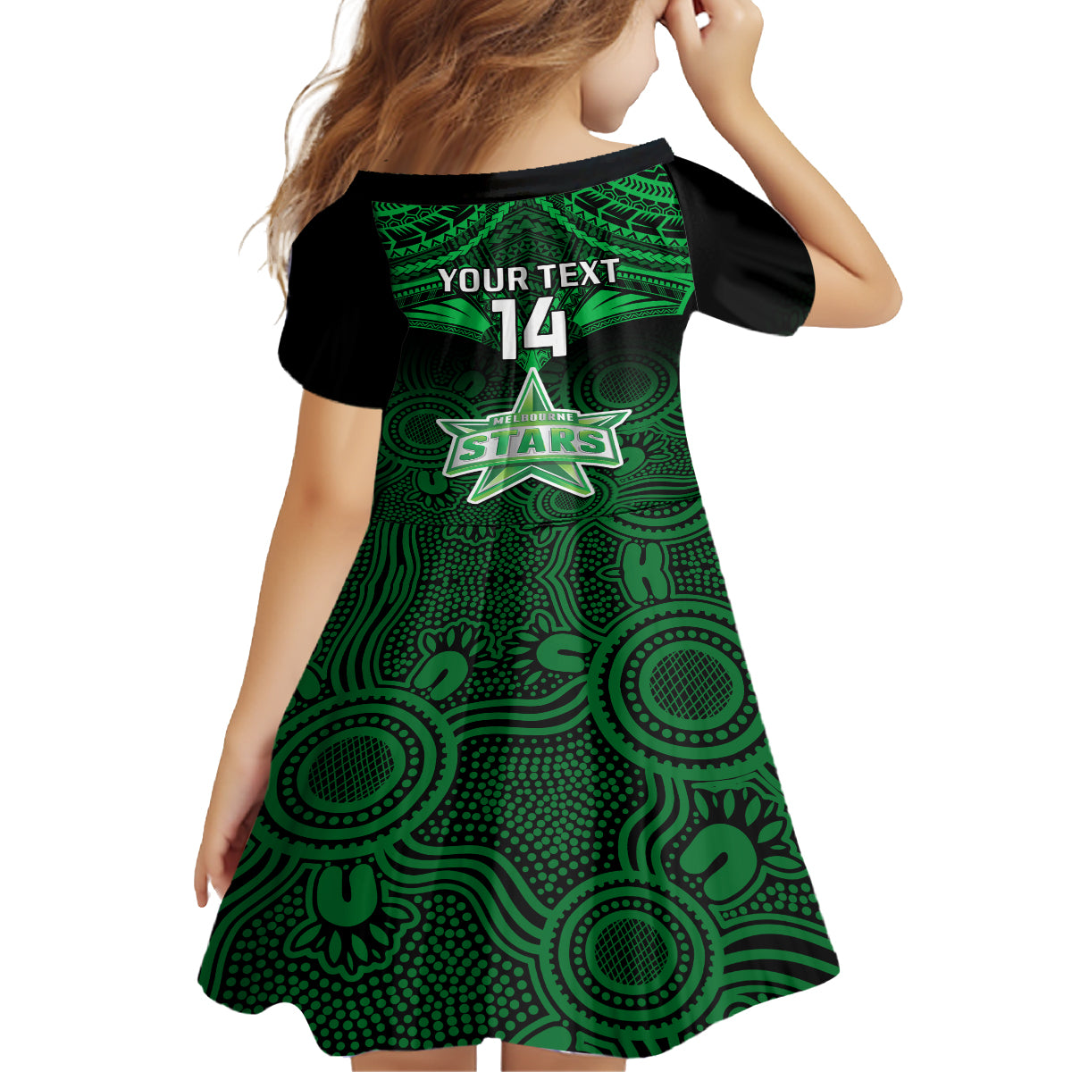 Custom Melbourne Stars Cricket Family Matching Off Shoulder Short Dress and Hawaiian Shirt 2023 Unique Indigenous Art Mix Polynesian Pattern LT14