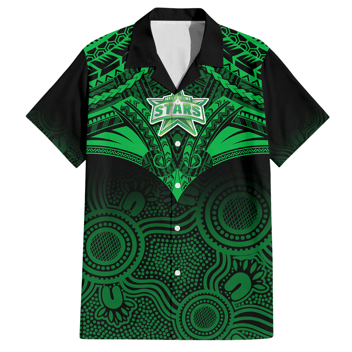 Custom Melbourne Stars Cricket Family Matching Off Shoulder Short Dress and Hawaiian Shirt 2023 Unique Indigenous Art Mix Polynesian Pattern LT14