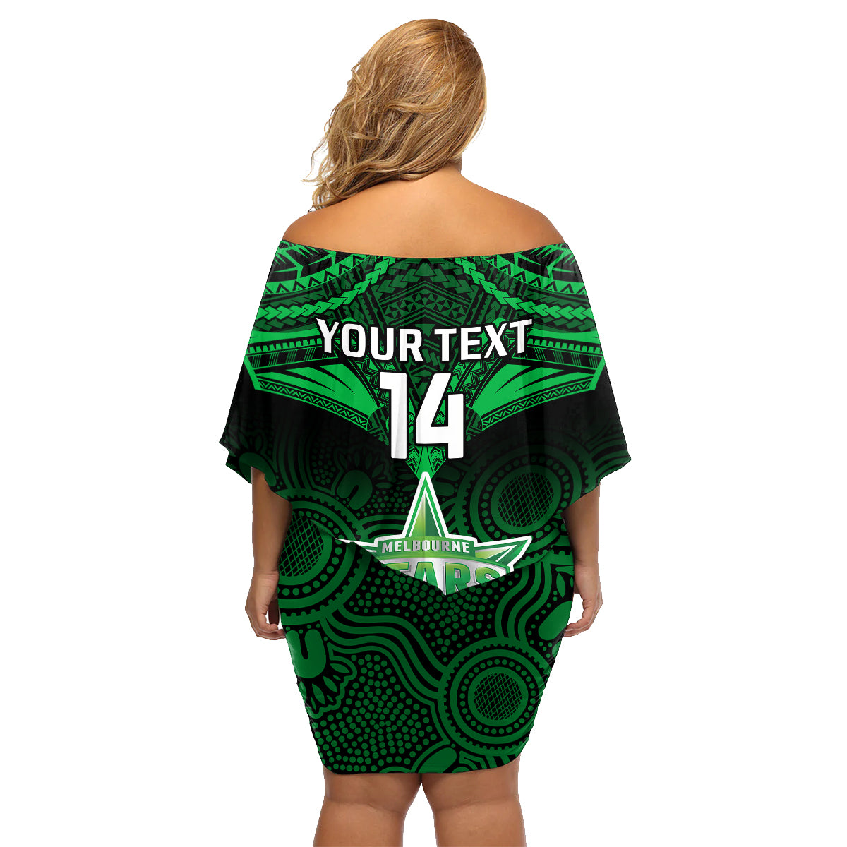 Custom Melbourne Stars Cricket Family Matching Off Shoulder Short Dress and Hawaiian Shirt 2023 Unique Indigenous Art Mix Polynesian Pattern LT14