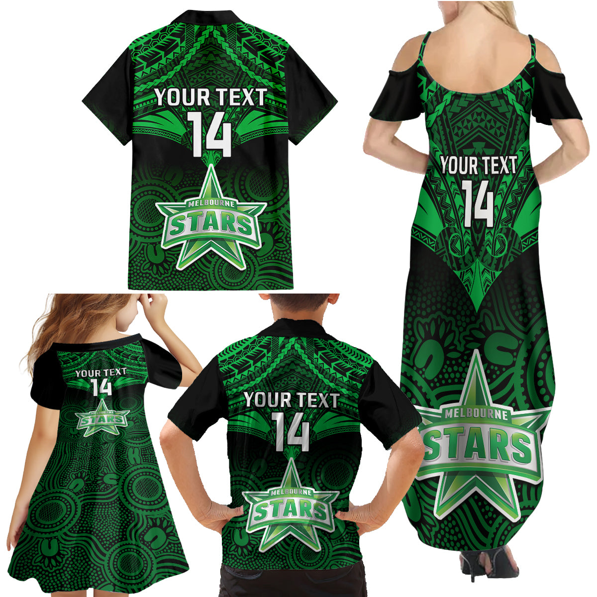 custom-melbourne-stars-cricket-family-matching-summer-maxi-dress-and-hawaiian-shirt-2023-unique-indigenous-art-mix-polynesian-pattern