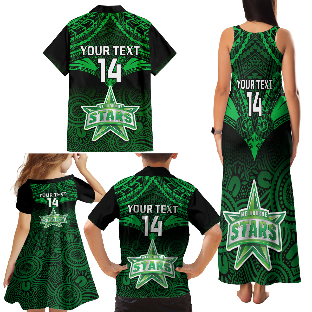 custom-melbourne-stars-cricket-family-matching-tank-maxi-dress-and-hawaiian-shirt-2023-unique-indigenous-art-mix-polynesian-pattern