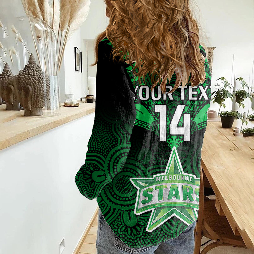 Custom Melbourne Stars Cricket Women Casual Shirt 2023 Unique Indigenous Art Mix Polynesian Pattern - Vibe Hoodie Shop