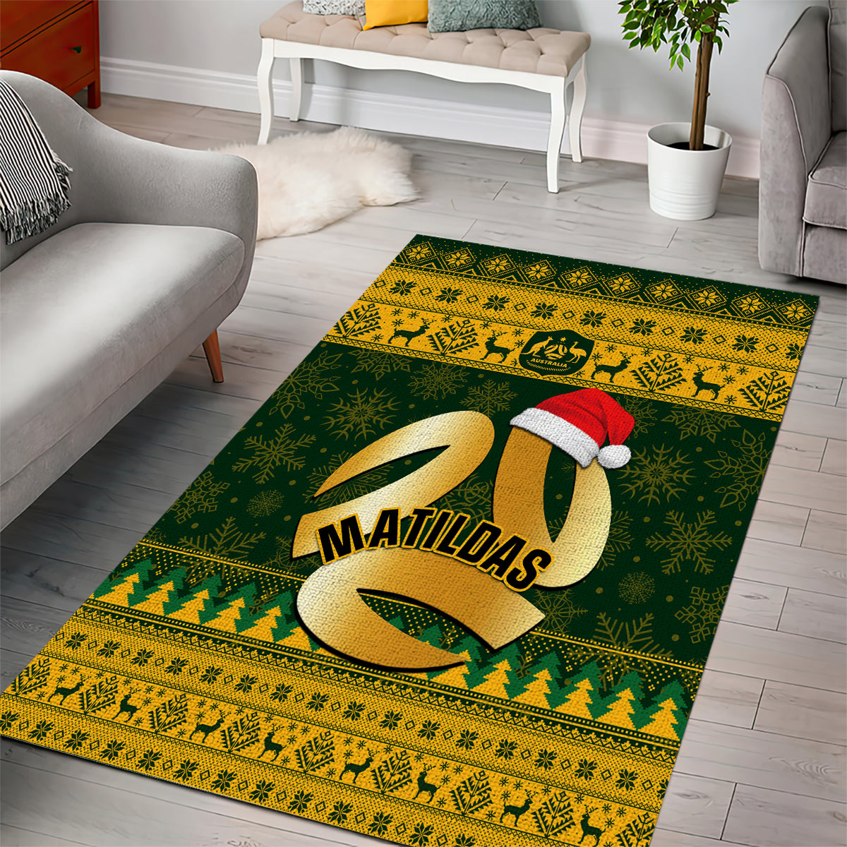 Australia Matildas Christmas Area Rug Merry Xmas 2023 National Color - Vibe Hoodie Shop