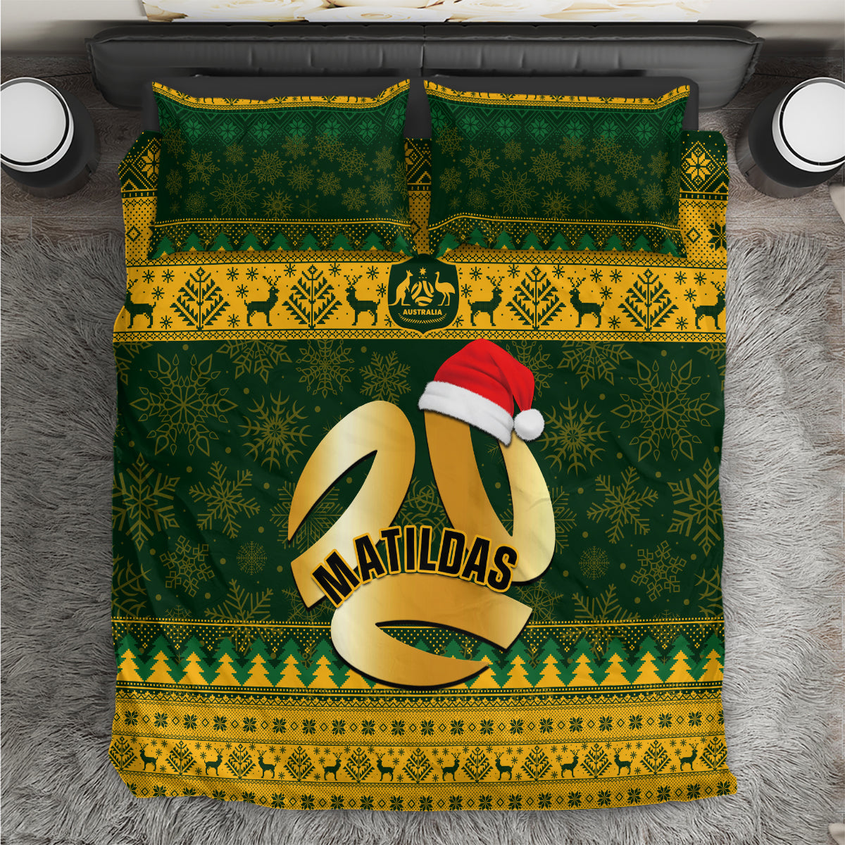 Australia Matildas Christmas Bedding Set Merry Xmas 2023 National Color - Vibe Hoodie Shop