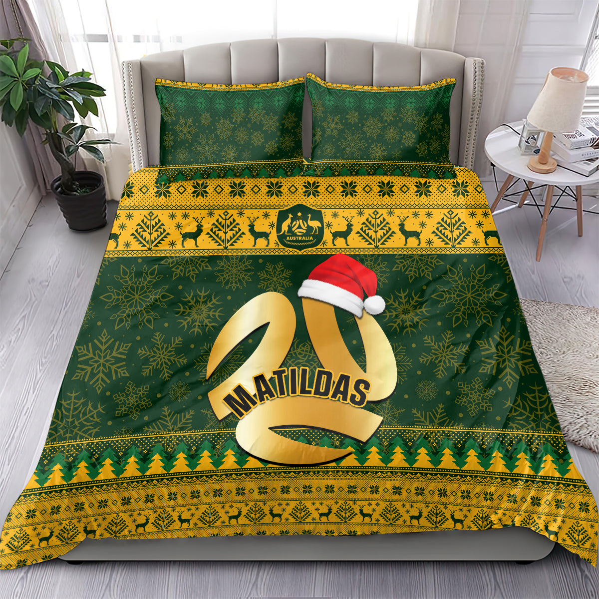 Australia Matildas Christmas Bedding Set Merry Xmas 2023 National Color - Vibe Hoodie Shop