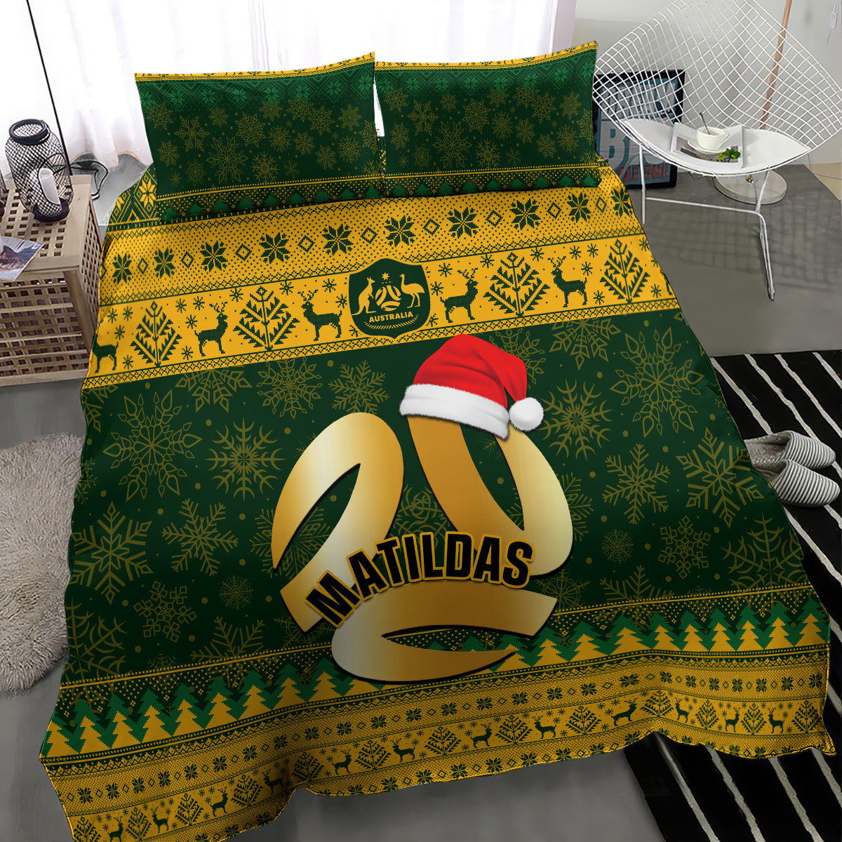 Australia Matildas Christmas Bedding Set Merry Xmas 2023 National Color - Vibe Hoodie Shop