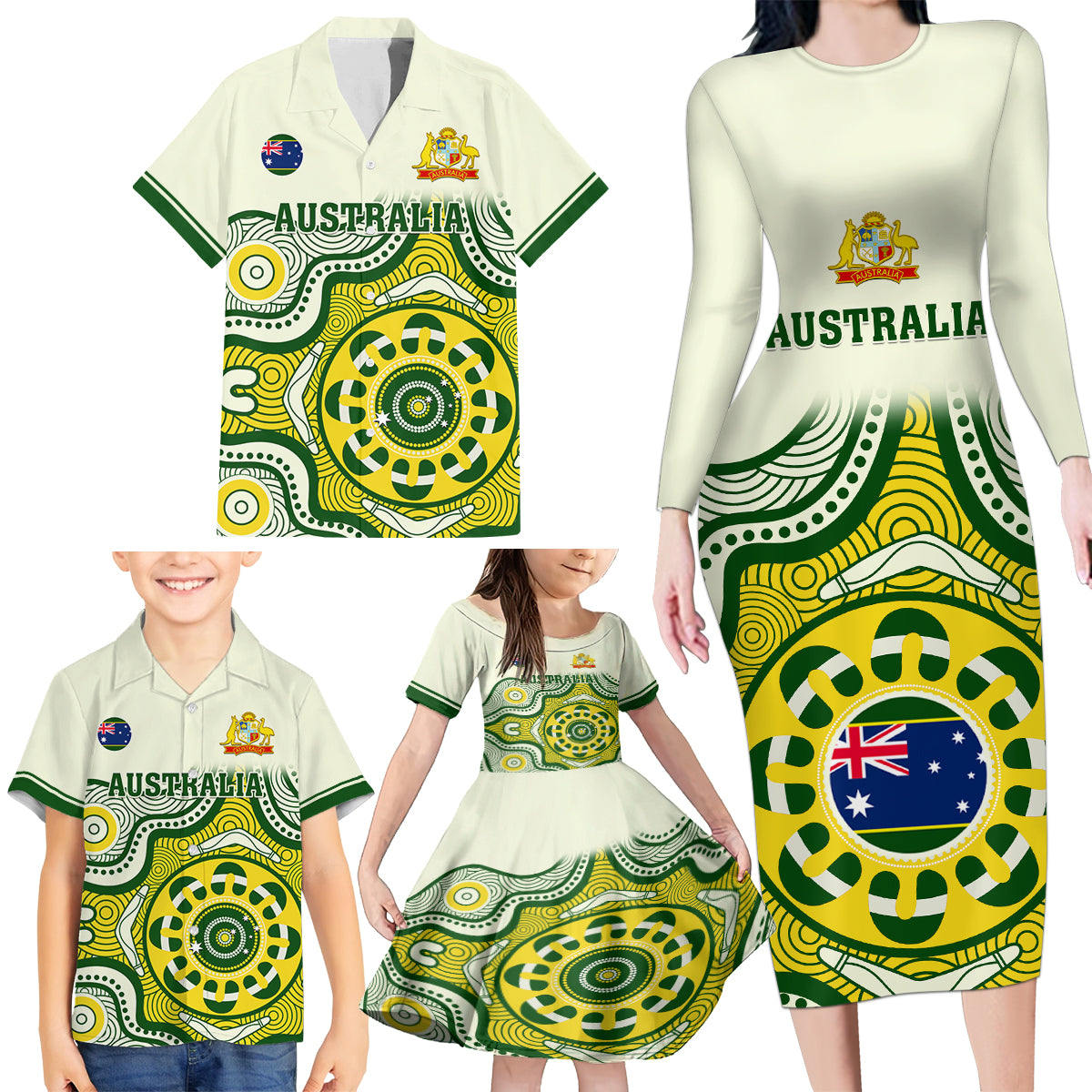 australia-cricket-family-matching-long-sleeve-bodycon-dress-and-hawaiian-shirt-boxing-day-2023-test-indigenous-art