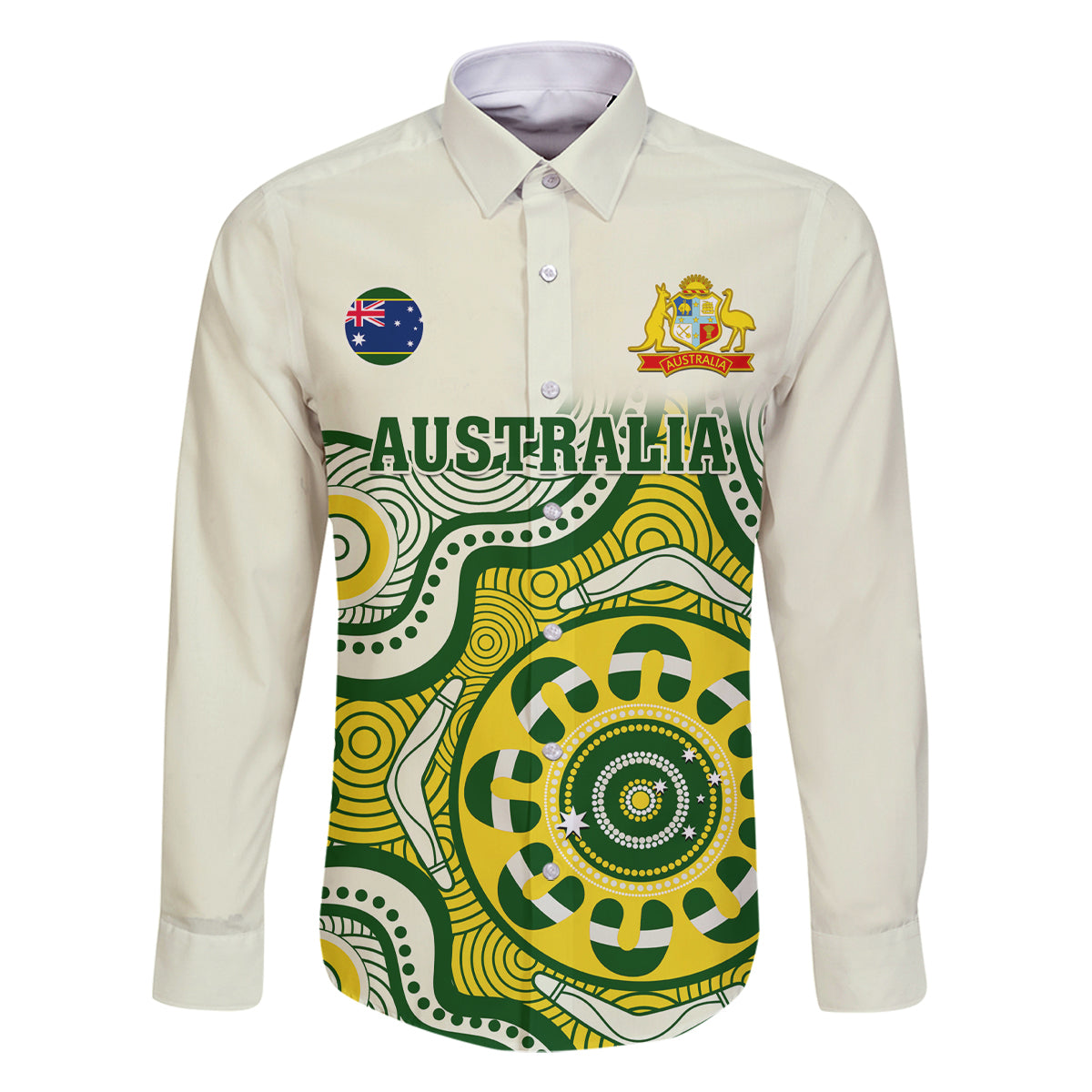 australia-cricket-family-matching-long-sleeve-bodycon-dress-and-hawaiian-shirt-boxing-day-2023-test-indigenous-art