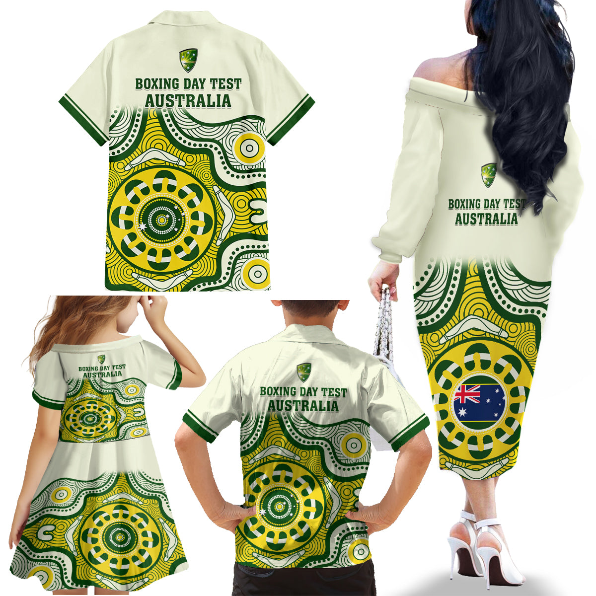 australia-cricket-family-matching-off-shoulder-long-sleeve-dress-and-hawaiian-shirt-boxing-day-2023-test-indigenous-art