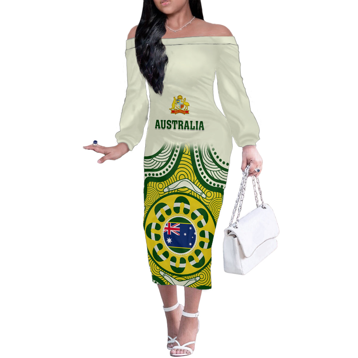 australia-cricket-family-matching-off-shoulder-long-sleeve-dress-and-hawaiian-shirt-boxing-day-2023-test-indigenous-art