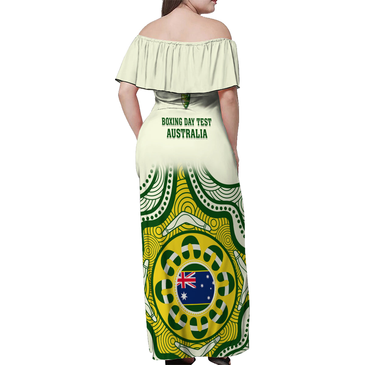 australia-cricket-family-matching-off-shoulder-maxi-dress-and-hawaiian-shirt-boxing-day-2023-test-indigenous-art