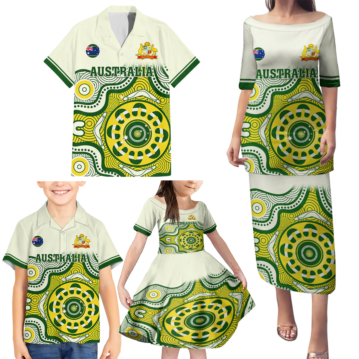 australia-cricket-family-matching-puletasi-dress-and-hawaiian-shirt-boxing-day-2023-test-indigenous-art