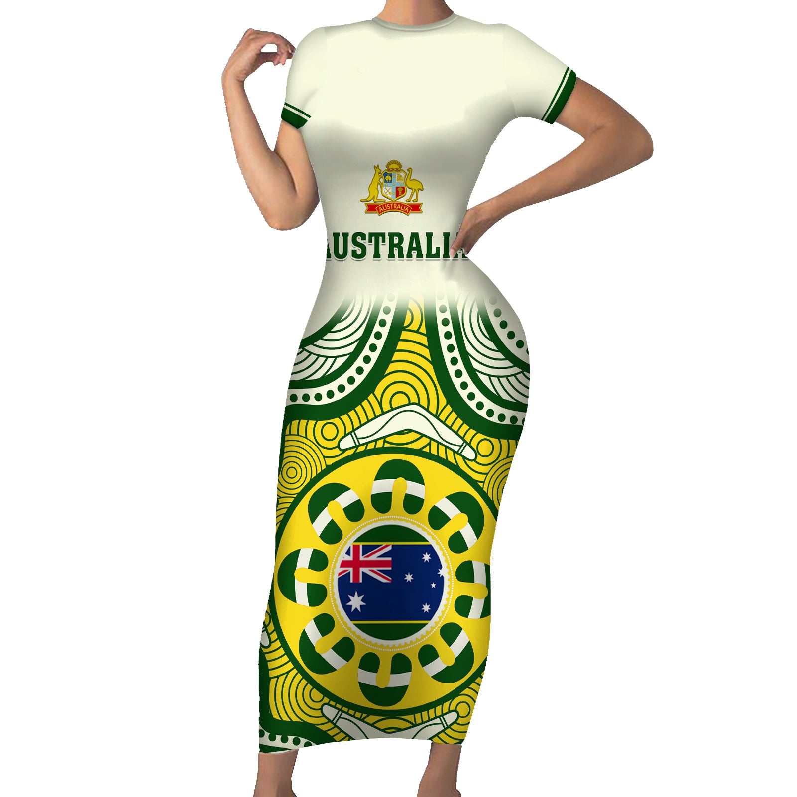 australia-cricket-family-matching-short-sleeve-bodycon-dress-and-hawaiian-shirt-boxing-day-2023-test-indigenous-art