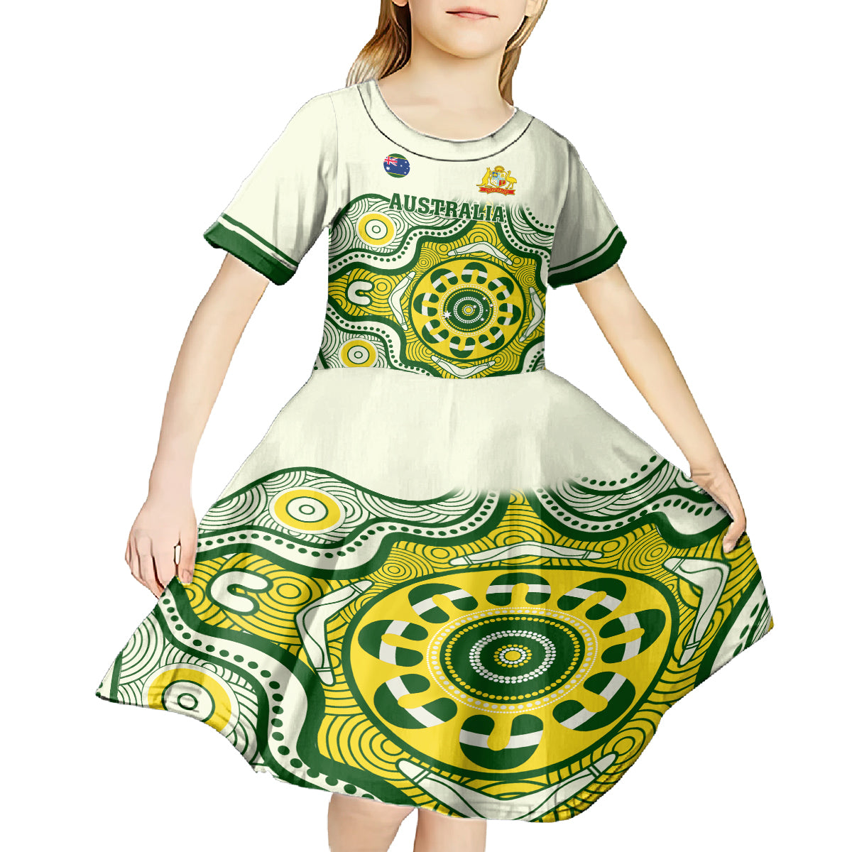 Australia Cricket Kid Short Sleeve Dress Boxing Day 2023 Test Indigenous Art - Vibe Hoodie Shop