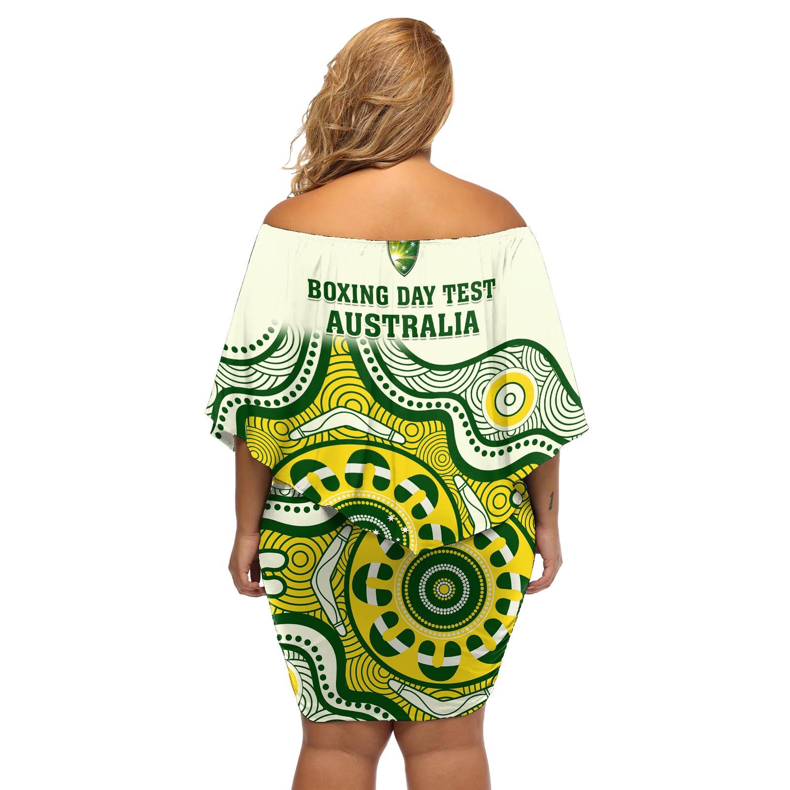 australia-cricket-off-shoulder-short-dress-boxing-day-2023-test-indigenous-art