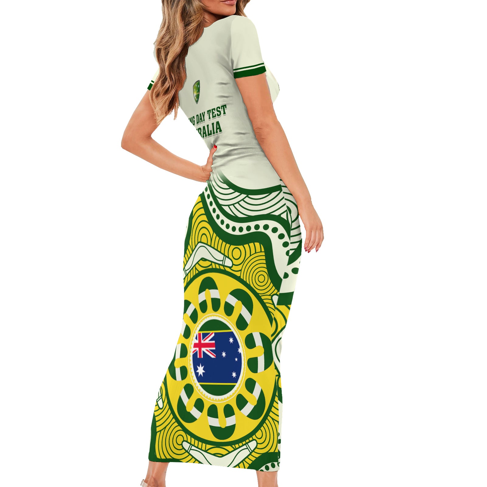 australia-cricket-short-sleeve-bodycon-dress-boxing-day-2023-test-indigenous-art