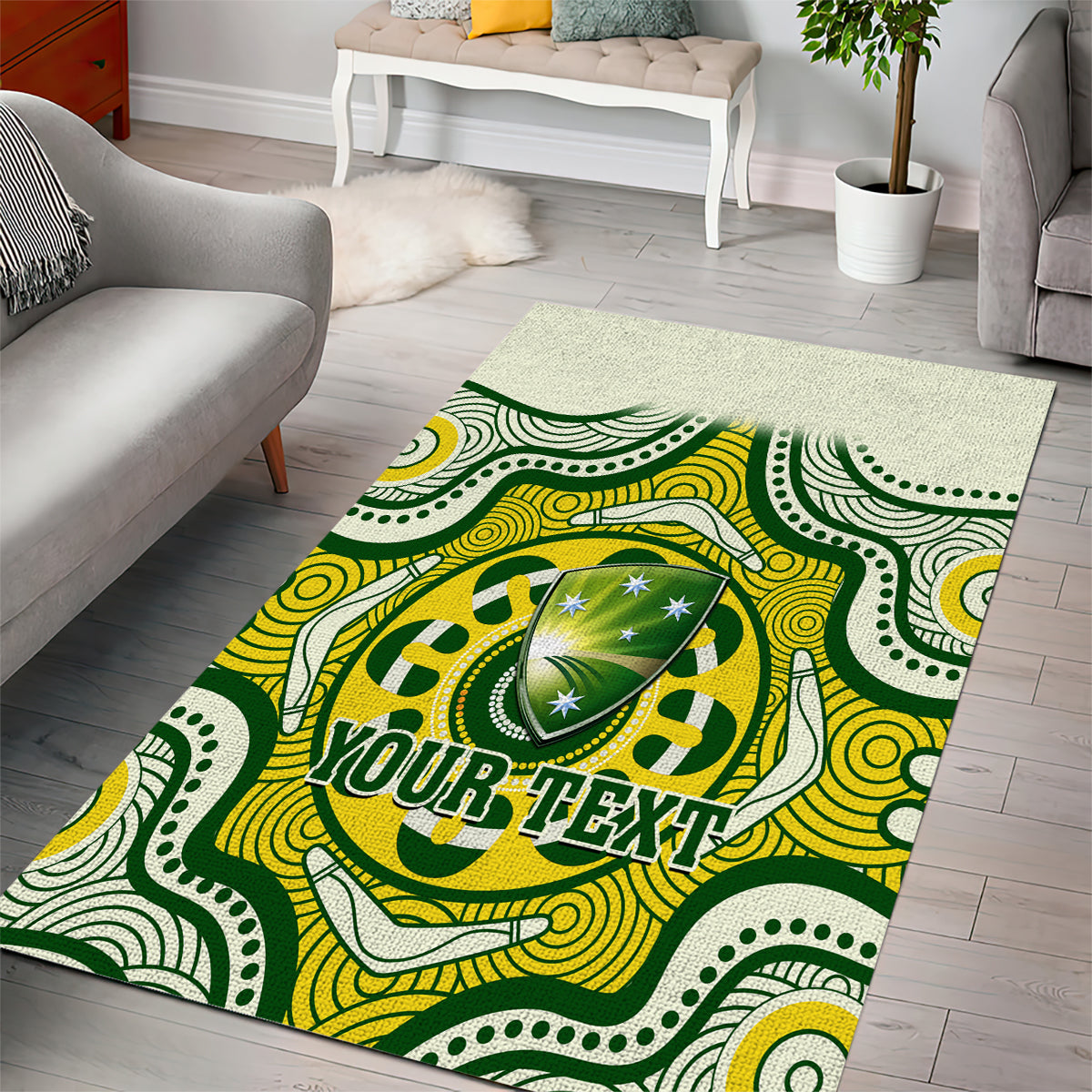 Personalised Australia Cricket Area Rug Boxing Day 2023 Test Indigenous Art - Vibe Hoodie Shop