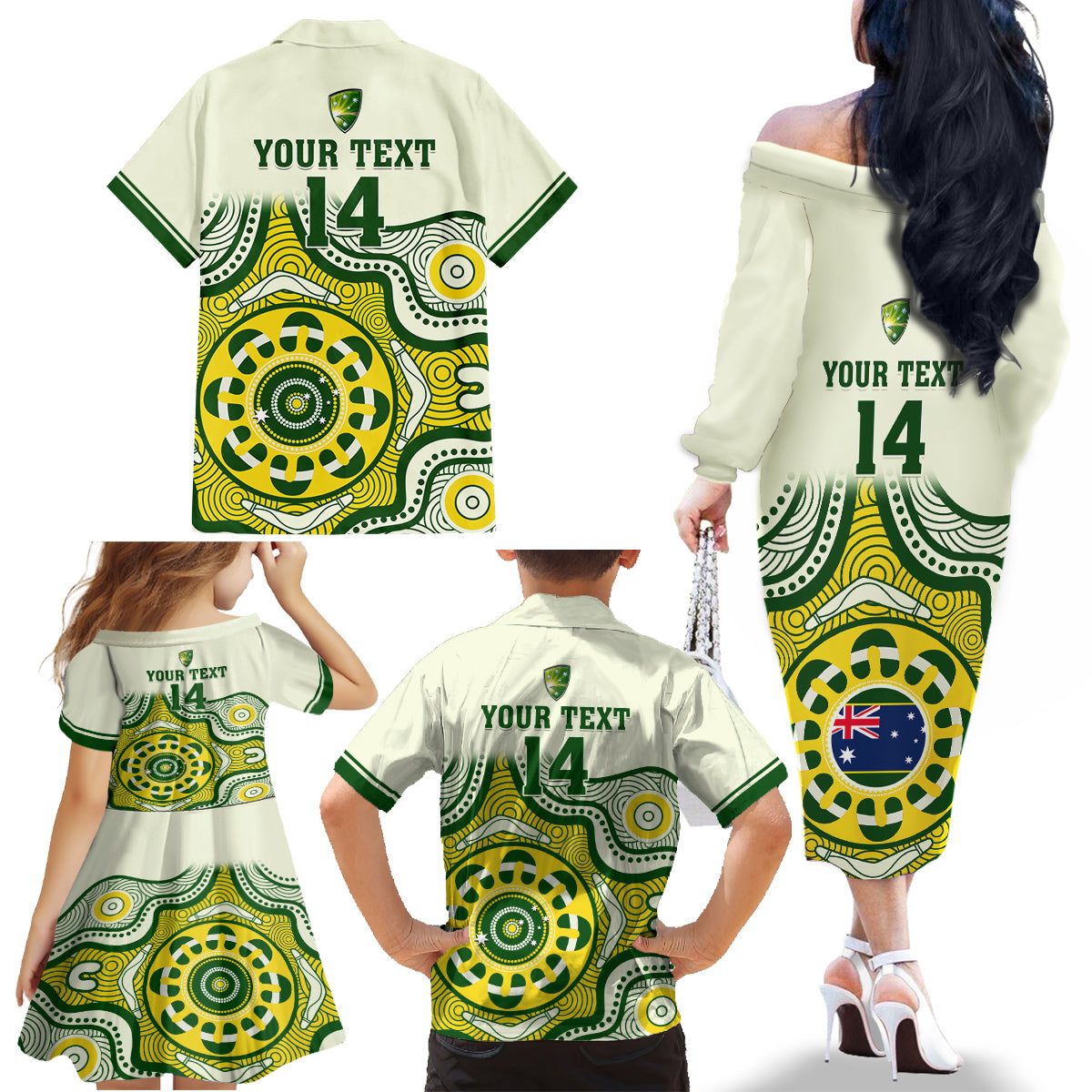 custom-australia-cricket-family-matching-off-shoulder-long-sleeve-dress-and-hawaiian-shirt-boxing-day-2023-test-indigenous-art