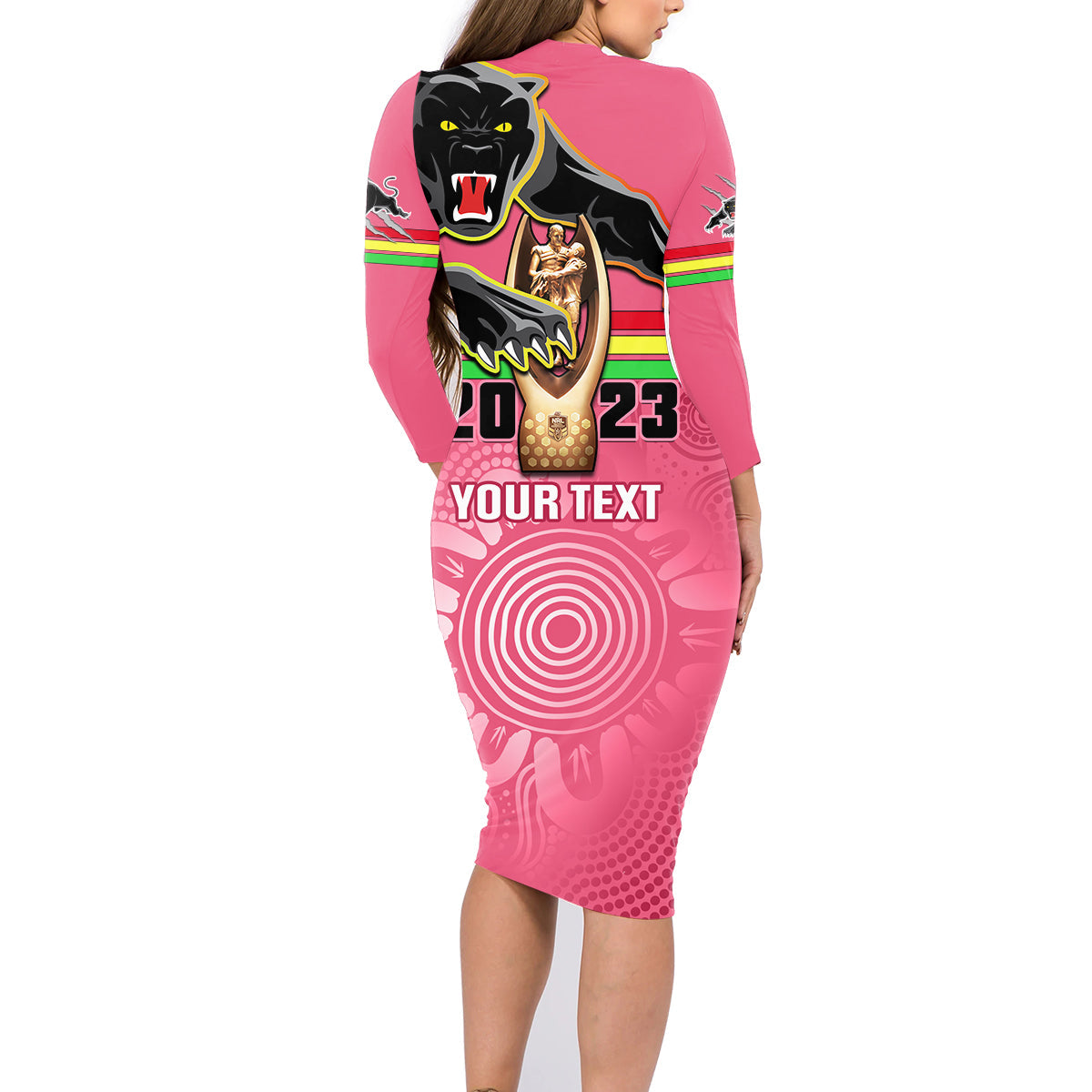 personalised-panthers-family-matching-long-sleeve-bodycon-dress-and-hawaiian-shirt-premiers-back-to-back-2023-pink-version