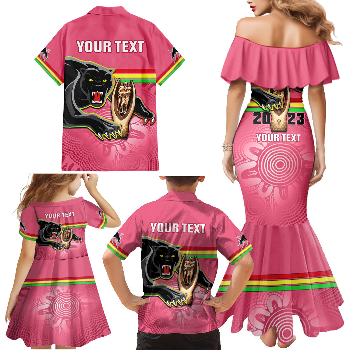 personalised-panthers-family-matching-mermaid-dress-and-hawaiian-shirt-premiers-back-to-back-2023-pink-version