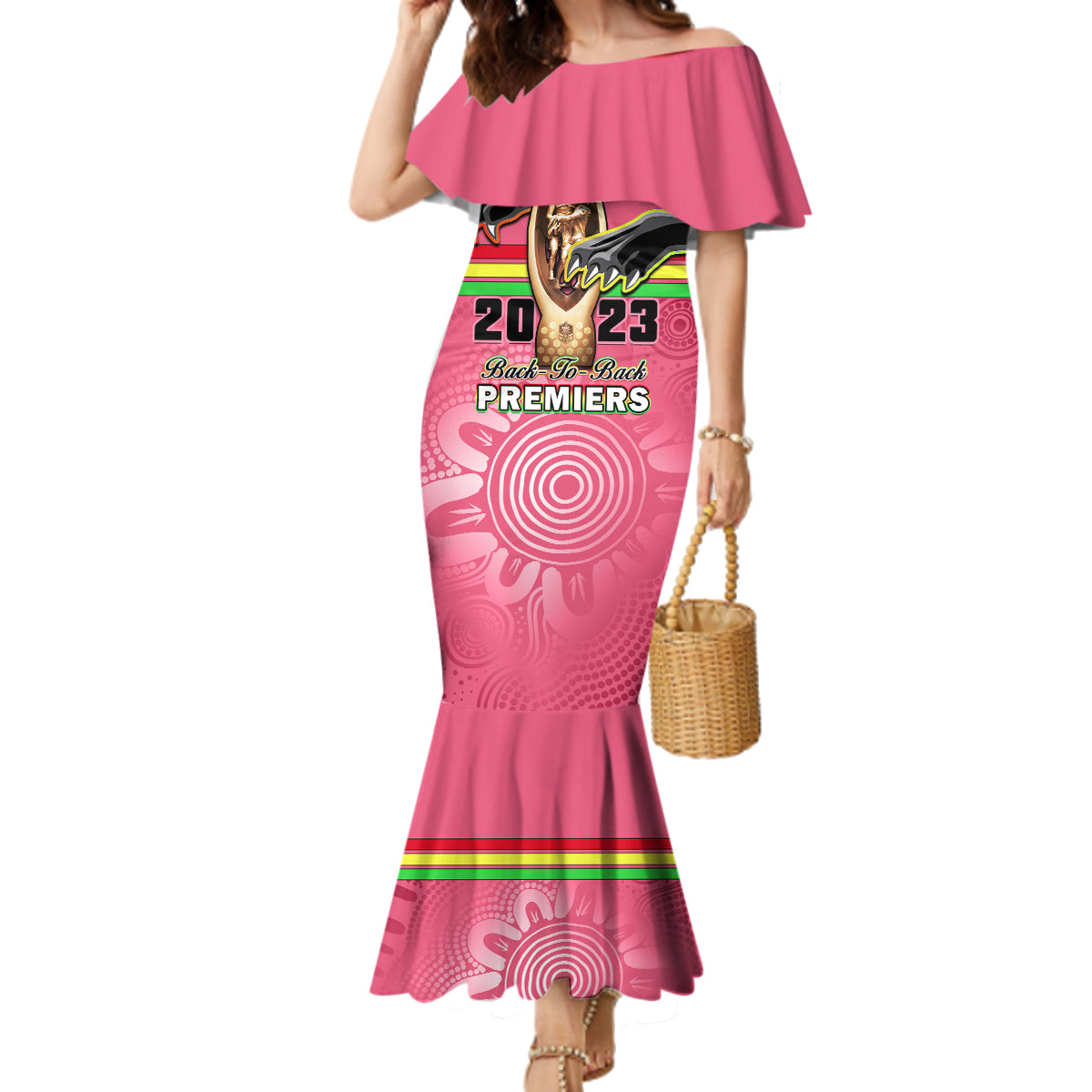 personalised-panthers-family-matching-mermaid-dress-and-hawaiian-shirt-premiers-back-to-back-2023-pink-version