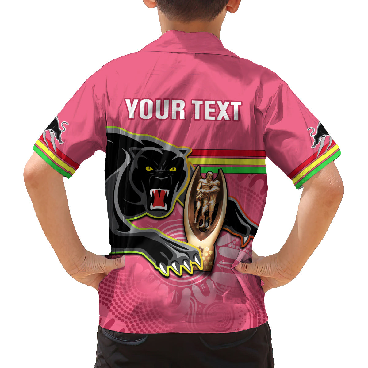 personalised-panthers-family-matching-off-shoulder-short-dress-and-hawaiian-shirt-premiers-back-to-back-2023-pink-version