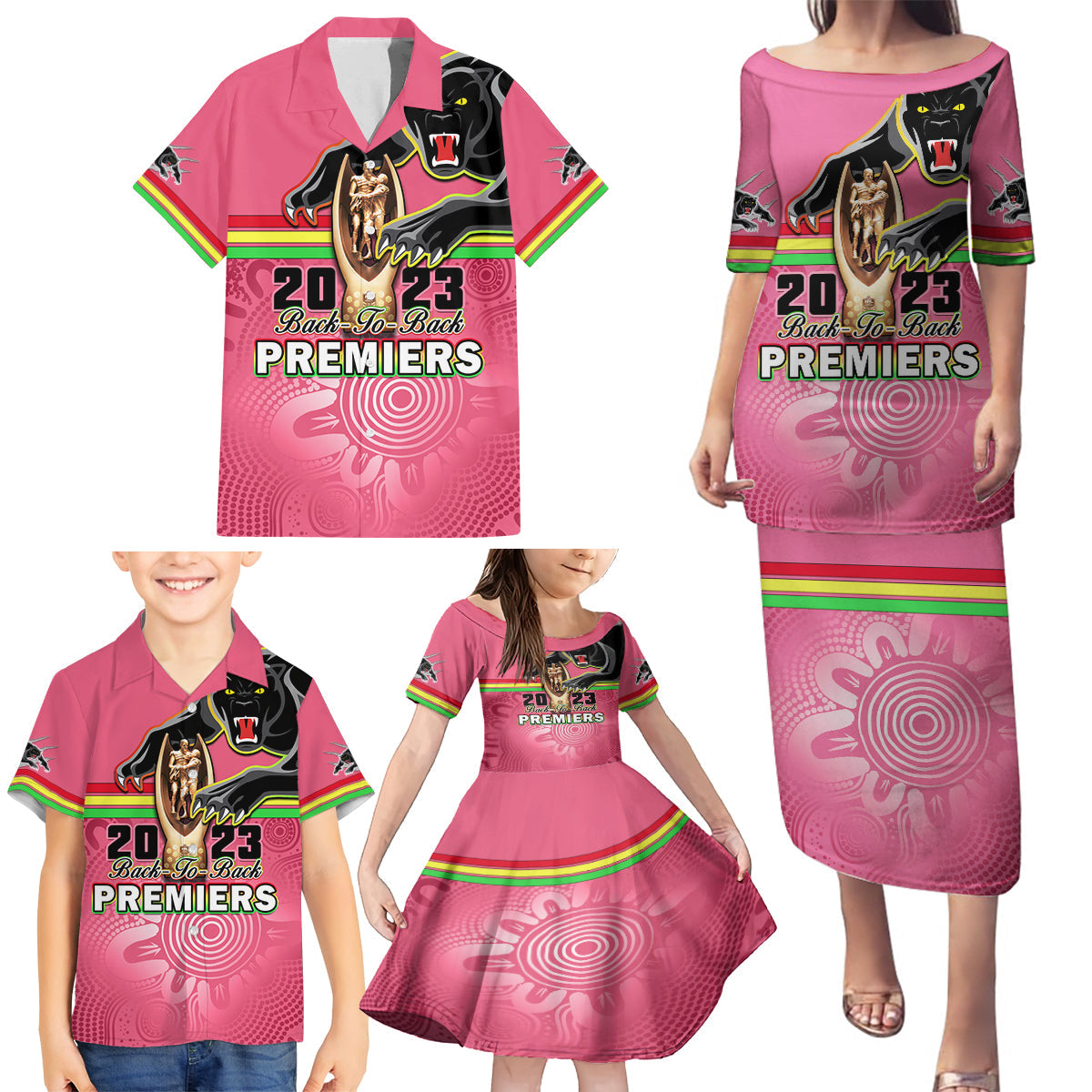 personalised-panthers-family-matching-puletasi-dress-and-hawaiian-shirt-premiers-back-to-back-2023-pink-version