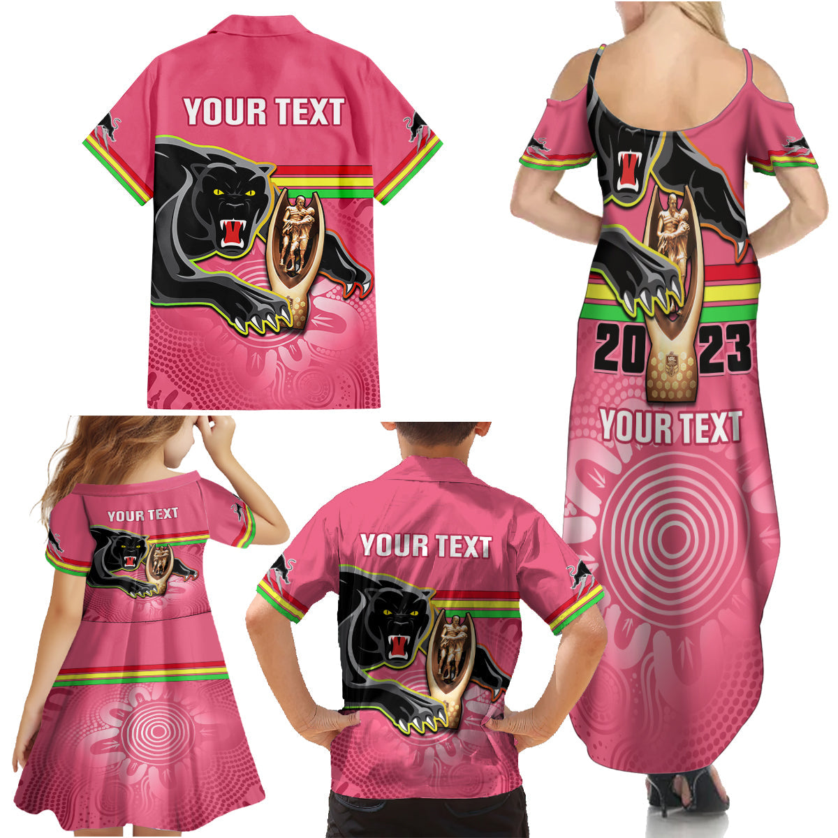 personalised-panthers-family-matching-summer-maxi-dress-and-hawaiian-shirt-premiers-back-to-back-2023-pink-version