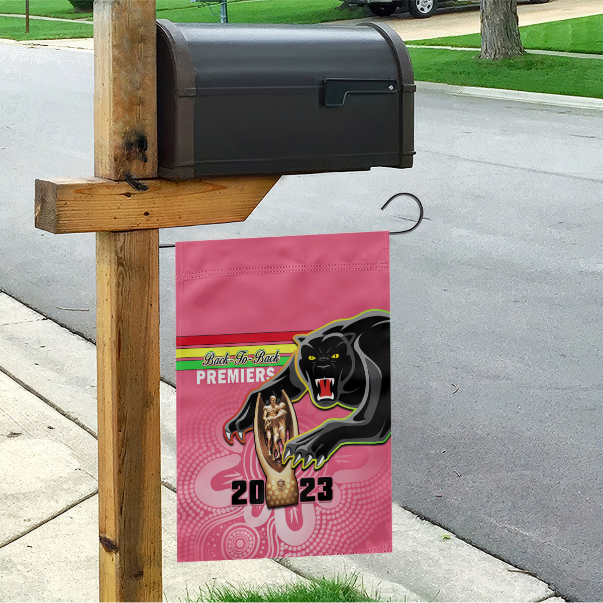 Panthers Garden Flag Premiers Back To Back 2023 Pink Version - Vibe Hoodie Shop