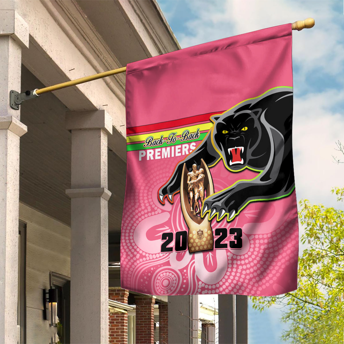 Panthers Garden Flag Premiers Back To Back 2023 Pink Version - Vibe Hoodie Shop