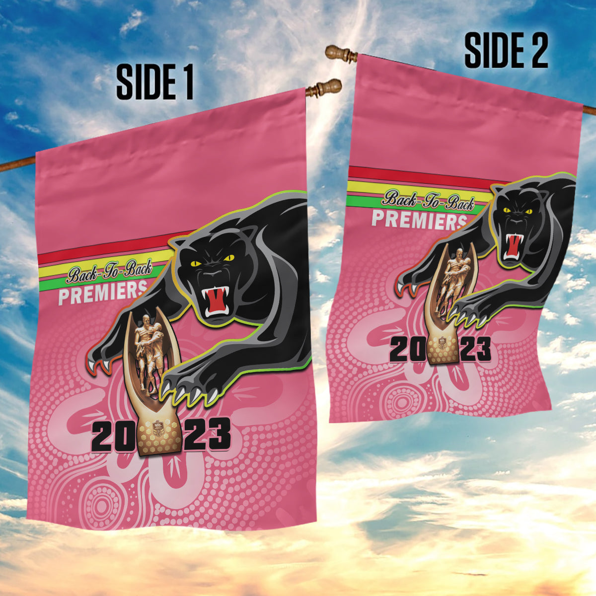 Panthers Garden Flag Premiers Back To Back 2023 Pink Version - Vibe Hoodie Shop