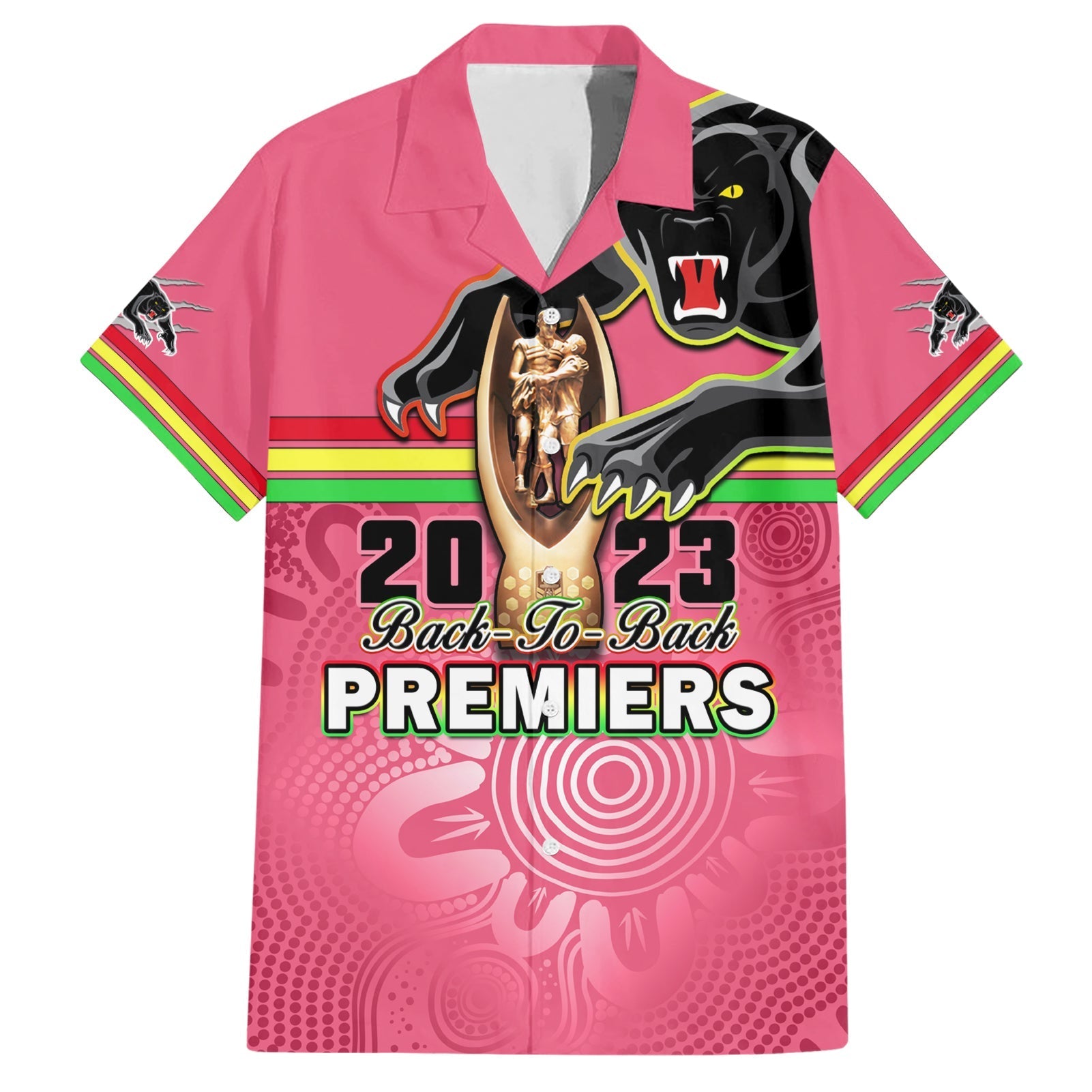 Personalised Panthers Hawaiian Shirt Premiers Back To Back 2023 Pink Version - Vibe Hoodie Shop