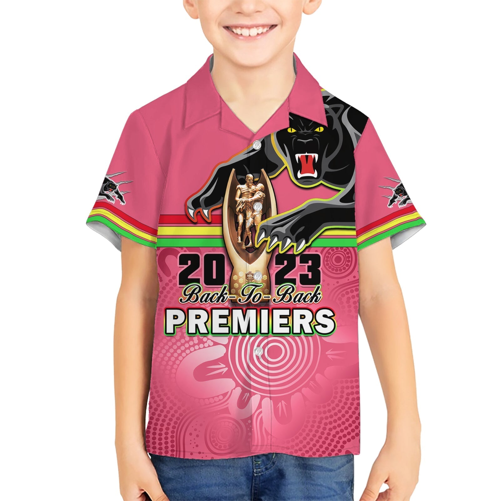 Personalised Panthers Hawaiian Shirt Premiers Back To Back 2023 Pink Version - Vibe Hoodie Shop