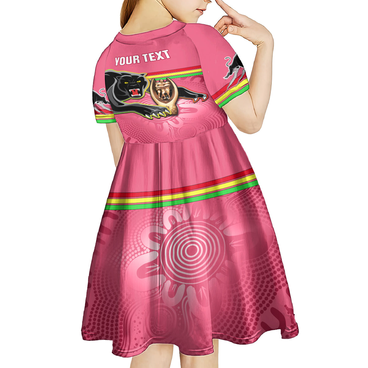 Personalised Panthers Kid Short Sleeve Dress Premiers Back To Back 2023 Pink Version - Vibe Hoodie Shop