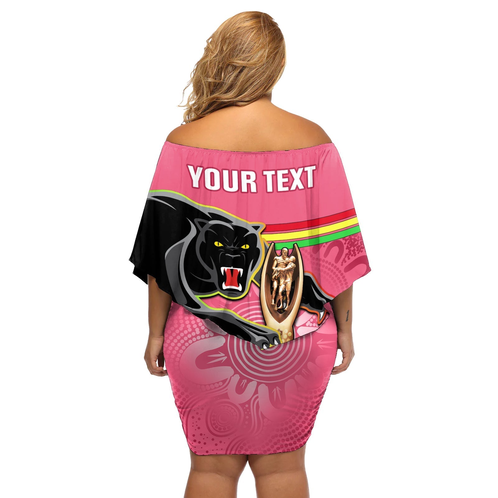 personalised-panthers-off-shoulder-short-dress-premiers-back-to-back-2023-pink-version