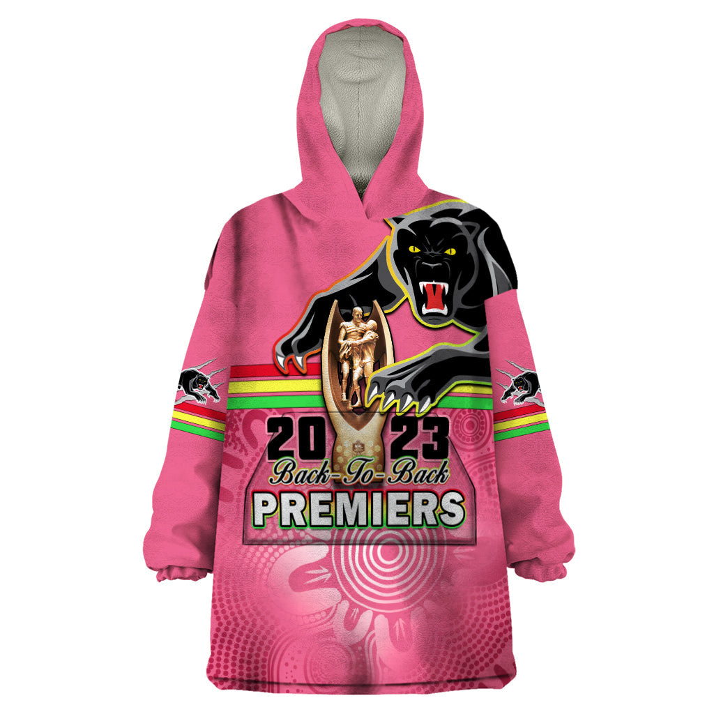 Personalised Panthers Wearable Blanket Hoodie Premiers Back To Back 2023 Pink Version - Vibe Hoodie Shop