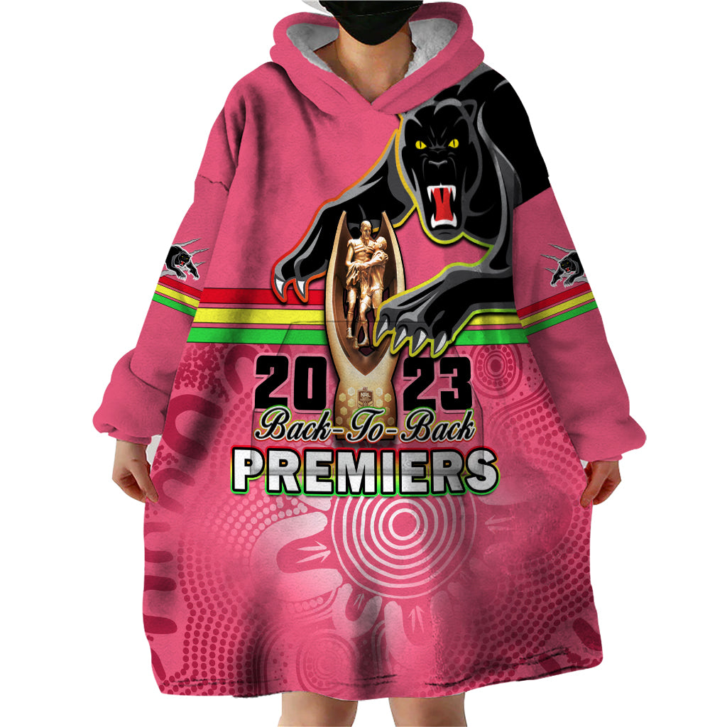 Personalised Panthers Wearable Blanket Hoodie Premiers Back To Back 2023 Pink Version - Vibe Hoodie Shop